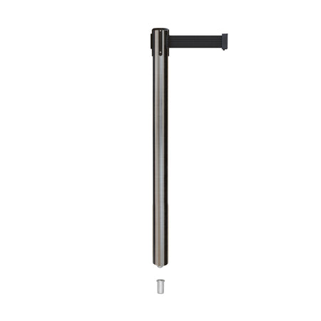 Retractable Belt Barrier Stanchion, Mini Socket Base, Satin Stainless Steel Post, 11 ft Belt - Montour Line MX630SK - Crowd Control Warehouse