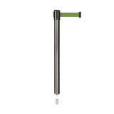 Retractable Belt Barrier Stanchion, Mini Socket Base, Satin Stainless Steel Post, 9 ft Belt - Montour Line MX630SK - Crowd Control Warehouse