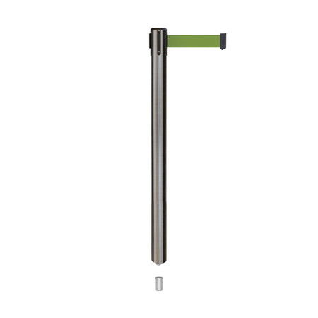 Retractable Belt Barrier Stanchion, Mini Socket Base, Satin Stainless Steel Post, 9 ft Belt - Montour Line MX630SK - Crowd Control Warehouse