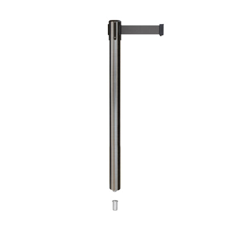 Retractable Belt Barrier Stanchion, Mini Socket Base, Satin Stainless Steel Post, 9 ft Belt - Montour Line MX630SK - Crowd Control Warehouse