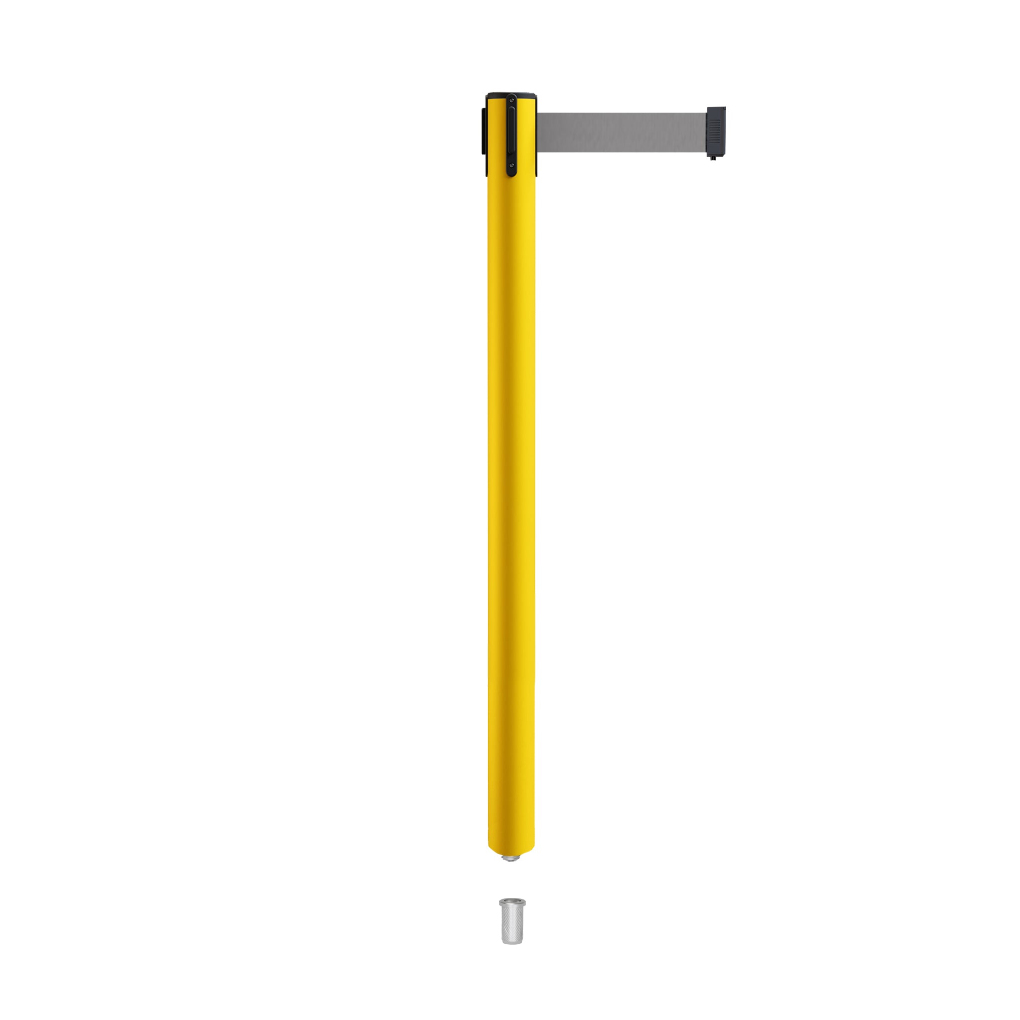 Retractable Belt Barrier Stanchion, Mini Socket Base, Yellow Post, 11 ft Belt - Montour Line MSX630SK - Crowd Control Warehouse