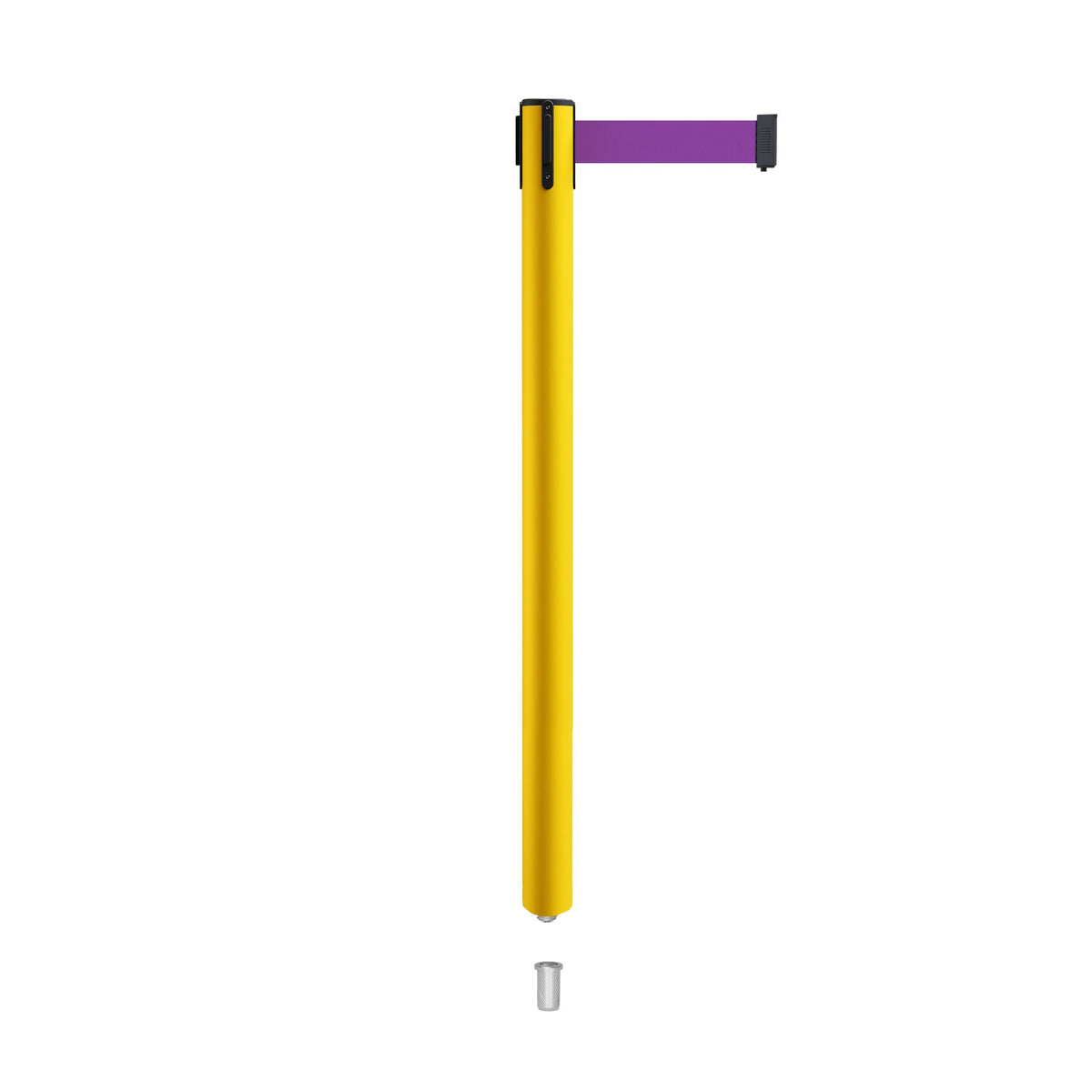 Retractable Belt Barrier Stanchion, Mini Socket Base, Yellow Post, 13 ft Belt - Montour Line MSX630SK - Crowd Control Warehouse