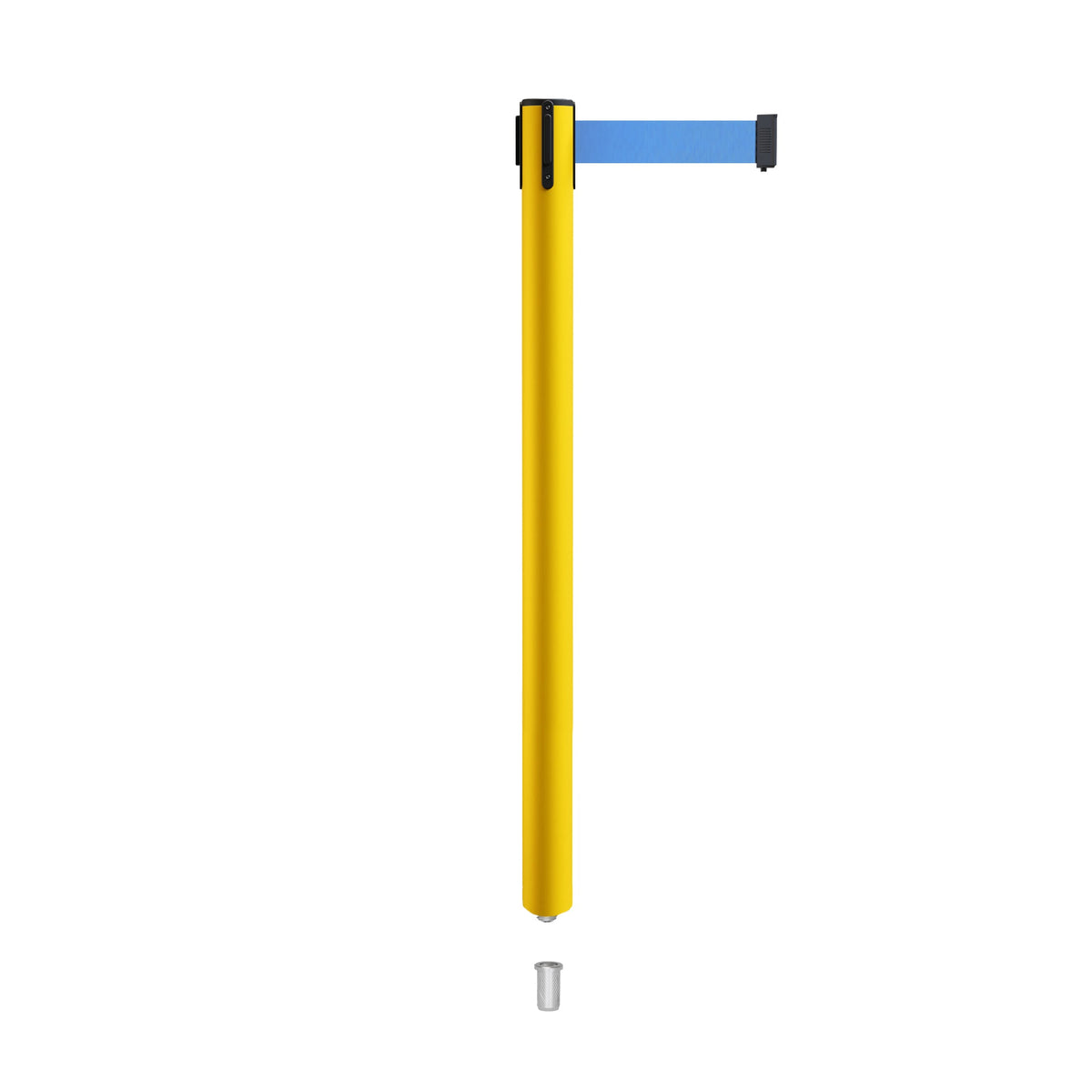 Retractable Belt Barrier Stanchion, Mini Socket Base, Yellow Post, 13 ft Belt - Montour Line MSX630SK - Crowd Control Warehouse