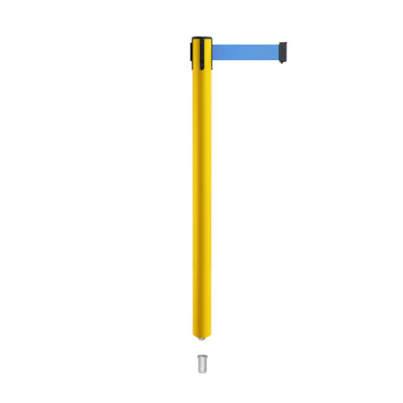Retractable Belt Barrier Stanchion, Mini Socket Base, Yellow Post, 9 ft Belt - Montour Line MSX630SK - Crowd Control Warehouse
