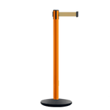 Retractable Belt Barrier Stanchion, Orange Post, Cast Iron Base, 10.5 Ft. Belt - Montour Line MI630 - Crowd Control Warehouse