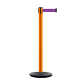 Retractable Belt Barrier Stanchion, Orange Post, Cast Iron Base, 10.5 Ft. Belt - Montour Line MI630 - Crowd Control Warehouse