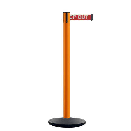 Retractable Belt Barrier Stanchion, Orange Post, Cast Iron Base, 11 Ft. Belt - Montour Line MSI630 - Crowd Control Warehouse