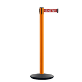 Retractable Belt Barrier Stanchion, Orange Post, Cast Iron Base, 11 Ft. Belt - Montour Line MSI630 - Crowd Control Warehouse