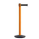 Retractable Belt Barrier Stanchion, Orange Post, Cast Iron Base, 11 Ft. Belt - Montour Line MSI630 - Crowd Control Warehouse