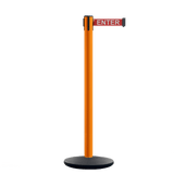 Retractable Belt Barrier Stanchion, Orange Post, Cast Iron Base, 11 Ft. Belt - Montour Line MSI630 - Crowd Control Warehouse