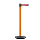 Retractable Belt Barrier Stanchion, Orange Post, Cast Iron Base, 11 Ft. Belt - Montour Line MSI630 - Crowd Control Warehouse