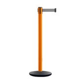 Retractable Belt Barrier Stanchion, Orange Post, Cast Iron Base, 11 Ft. Belt - Montour Line MSI630 - Crowd Control Warehouse