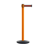 Retractable Belt Barrier Stanchion, Orange Post, Cast Iron Base, 11 Ft. Belt - Montour Line MSI630 - Crowd Control Warehouse
