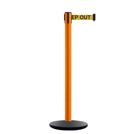 Retractable Belt Barrier Stanchion, Orange Post, Cast Iron Base, 11 Ft. Belt - Montour Line MSI630 - Crowd Control Warehouse