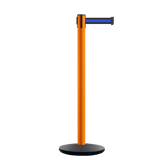 Retractable Belt Barrier Stanchion, Orange Post, Cast Iron Base, 11 Ft. Belt - Montour Line MSI630 - Crowd Control Warehouse