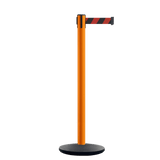 Retractable Belt Barrier Stanchion, Orange Post, Cast Iron Base, 11 Ft. Belt - Montour Line MSI630 - Crowd Control Warehouse