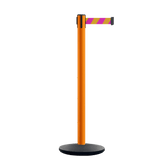 Retractable Belt Barrier Stanchion, Orange Post, Cast Iron Base, 11 Ft. Belt - Montour Line MSI630 - Crowd Control Warehouse