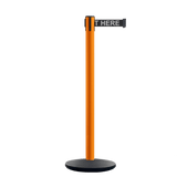 Retractable Belt Barrier Stanchion, Orange Post, Cast Iron Base, 13 Ft. Belt - Montour Line MSI630 - Crowd Control Warehouse