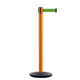 Retractable Belt Barrier Stanchion, Orange Post, Cast Iron Base, 13 Ft. Belt - Montour Line MSI630 - Crowd Control Warehouse