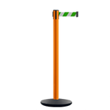 Retractable Belt Barrier Stanchion, Orange Post, Cast Iron Base, 13 Ft. Belt - Montour Line MSI630 - Crowd Control Warehouse