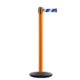 Retractable Belt Barrier Stanchion, Orange Post, Cast Iron Base, 13 Ft. Belt - Montour Line MSI630 - Crowd Control Warehouse