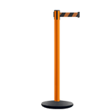 Retractable Belt Barrier Stanchion, Orange Post, Cast Iron Base, 13 Ft. Belt - Montour Line MSI630 - Crowd Control Warehouse