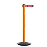 Retractable Belt Barrier Stanchion, Orange Post, Cast Iron Base, 13 Ft. Belt - Montour Line MSI630 - Crowd Control Warehouse