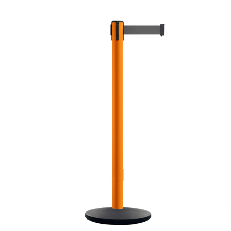 Retractable Belt Barrier Stanchion, Orange Post, Cast Iron Base, 13 Ft. Belt - Montour Line MSI630 - Crowd Control Warehouse