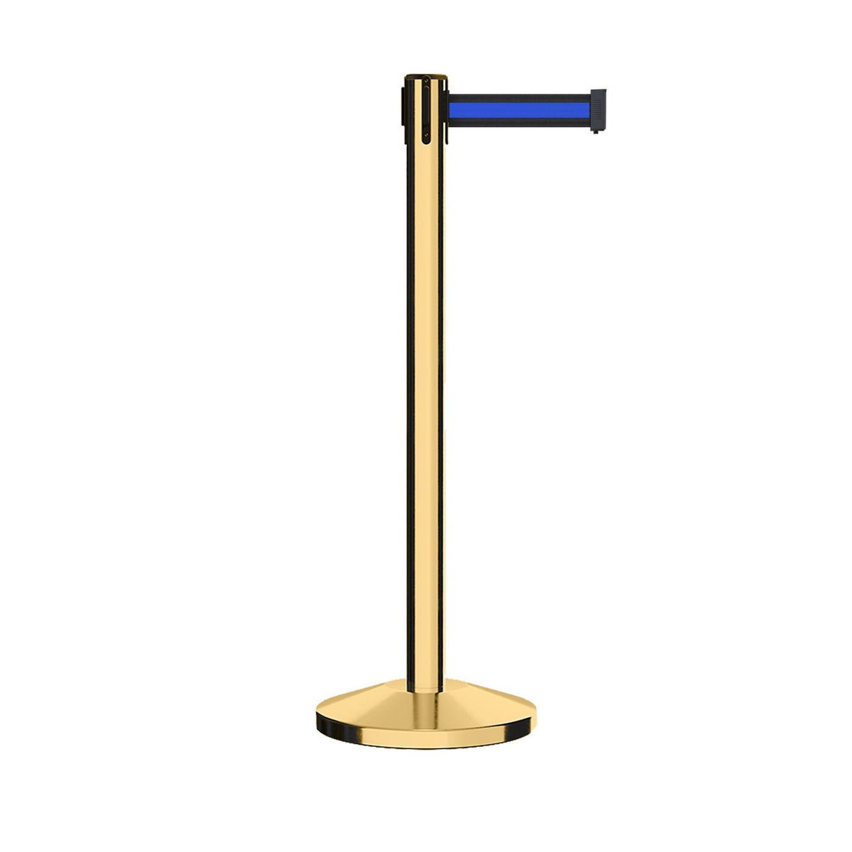Retractable Belt Barrier Stanchion, Polished Brass Post, 11 Ft. Belt - CCW Series RBB - 100 - Crowd Control Warehouse