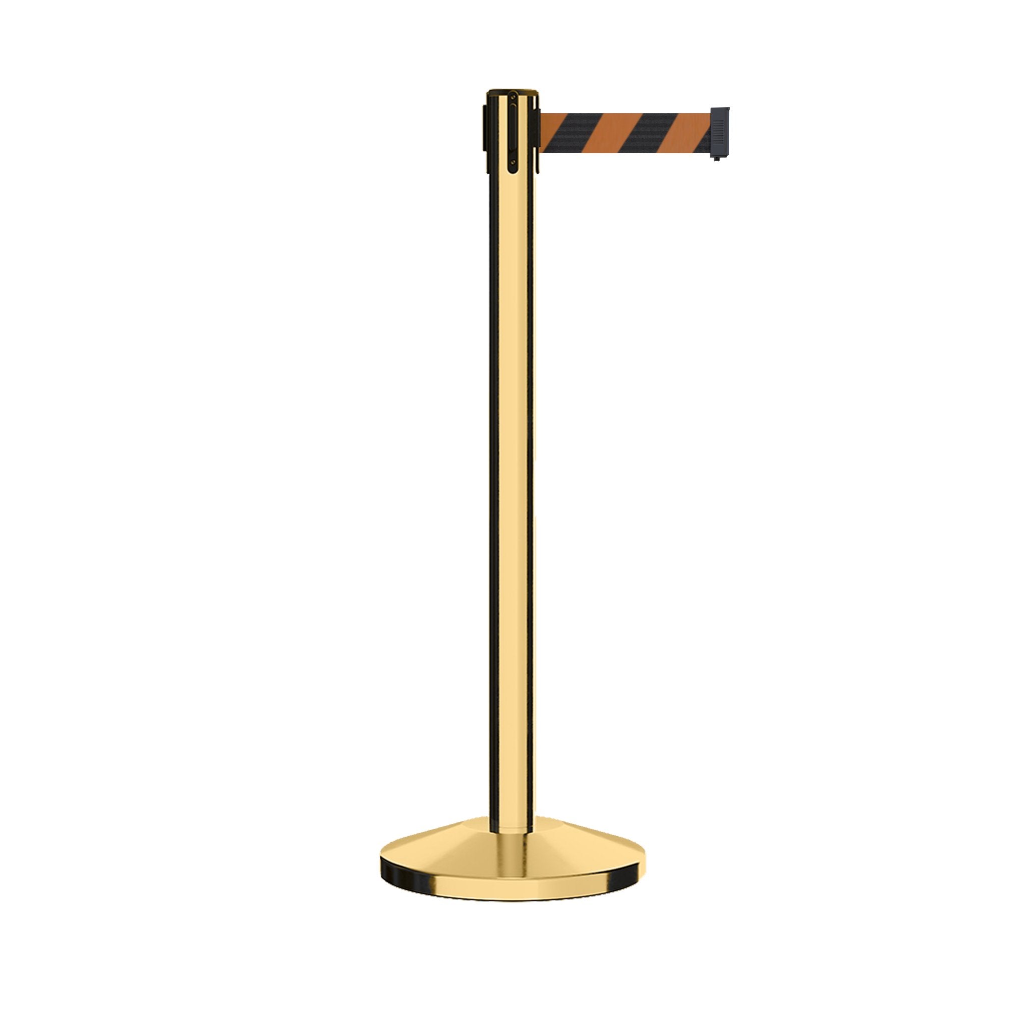 Retractable Belt Barrier Stanchion, Polished Brass Post, 11 Ft. Belt - CCW Series RBB - 100 - Crowd Control Warehouse