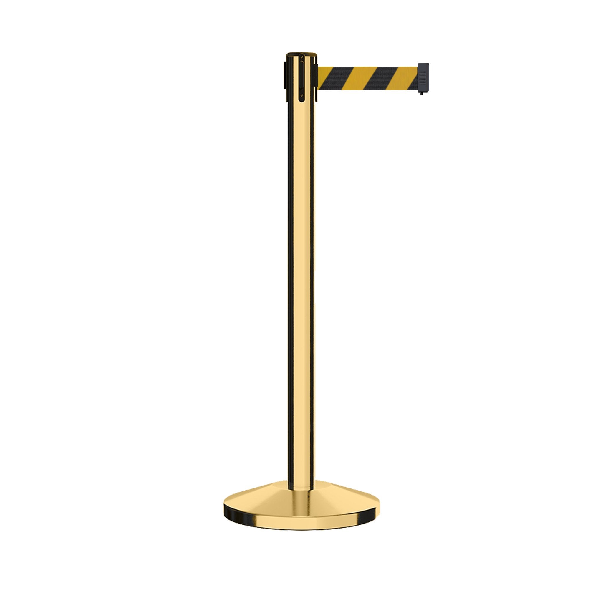 Retractable Belt Barrier Stanchion, Polished Brass Post, 11 Ft. Belt - CCW Series RBB - 100 - Crowd Control Warehouse