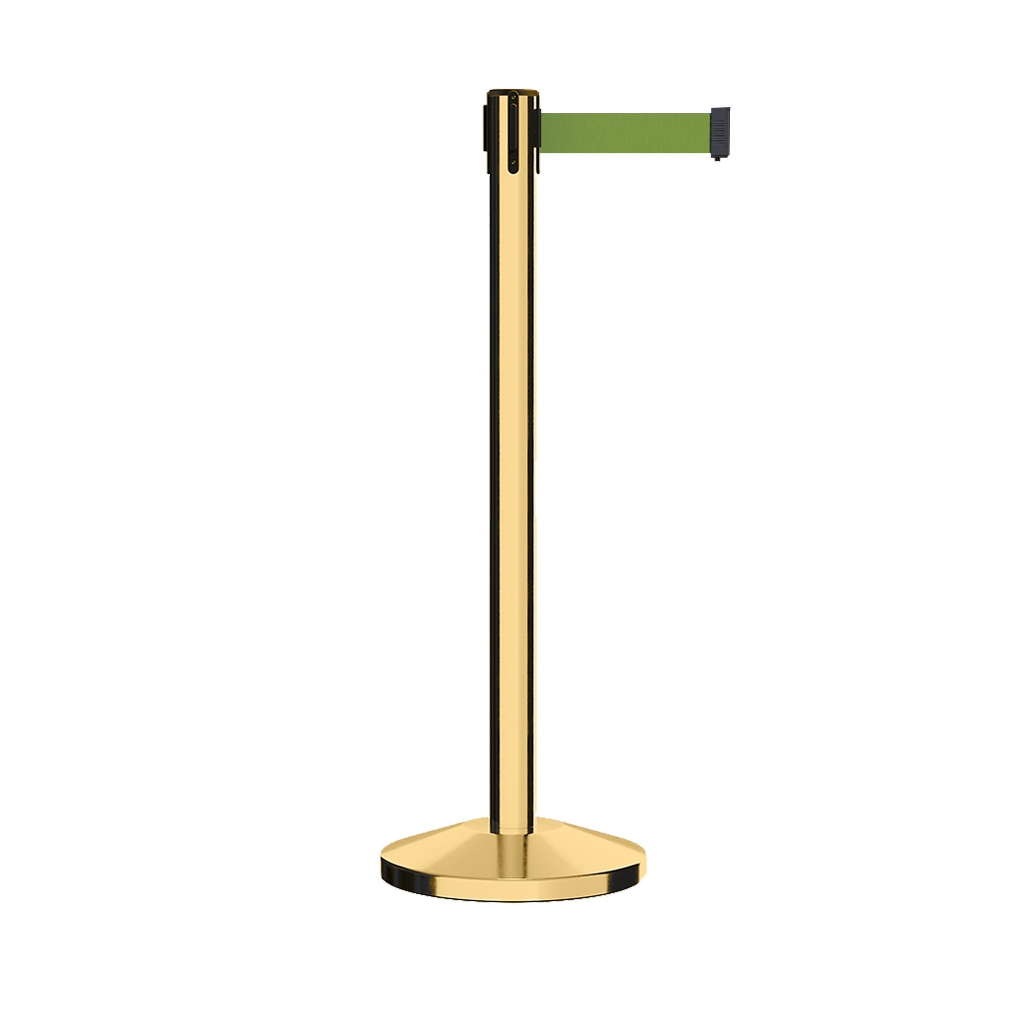 Retractable Belt Barrier Stanchion, Polished Brass Post, 11 Ft. Belt - CCW Series RBB - 100 - Crowd Control Warehouse