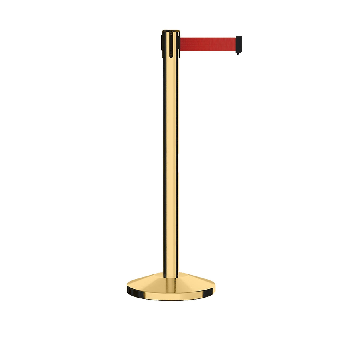 Retractable Belt Barrier Stanchion, Polished Brass Post, 11 Ft. Belt - CCW Series RBB - 100 - Crowd Control Warehouse