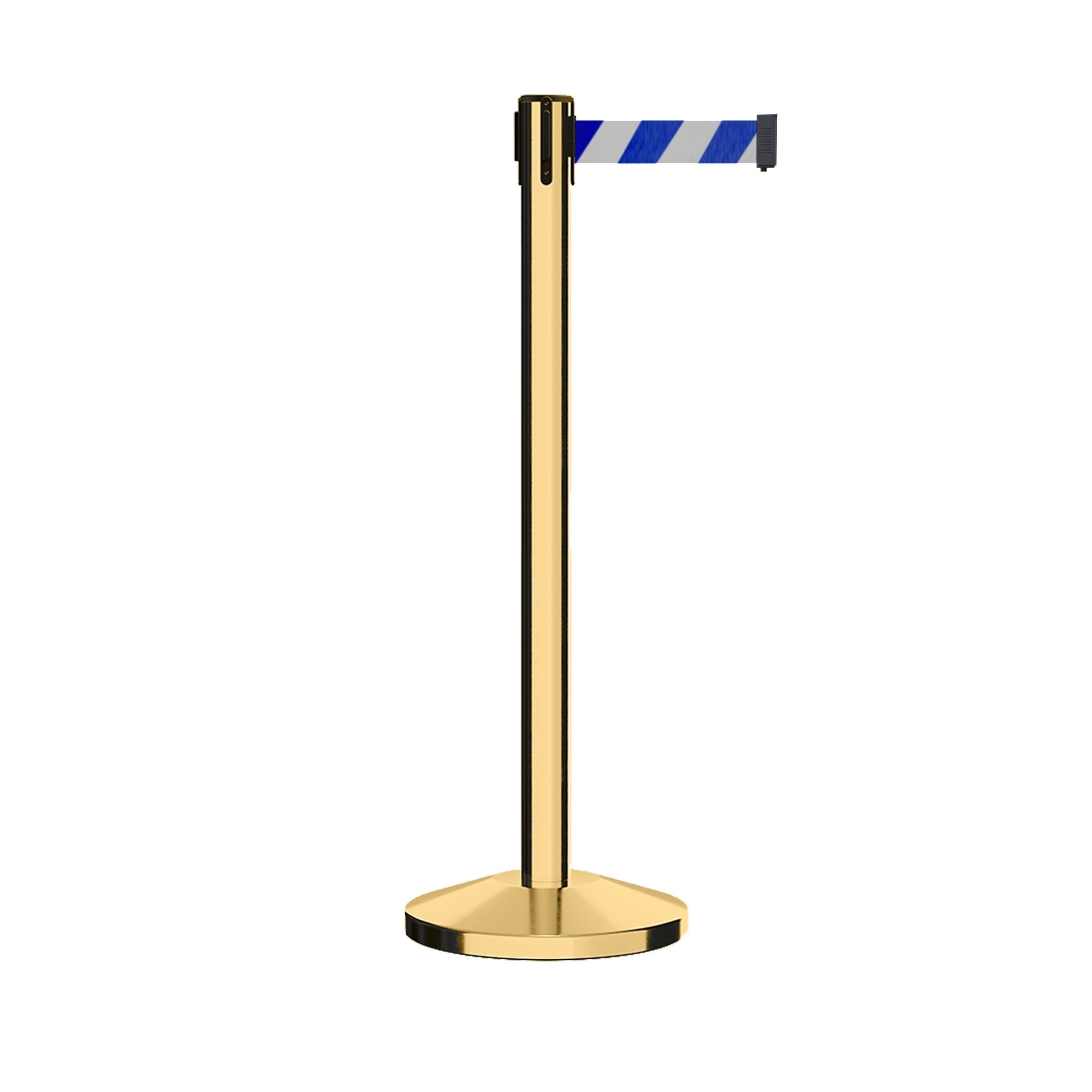 Retractable Belt Barrier Stanchion, Polished Brass Post, 11 Ft. Belt - CCW Series RBB - 100 - Crowd Control Warehouse