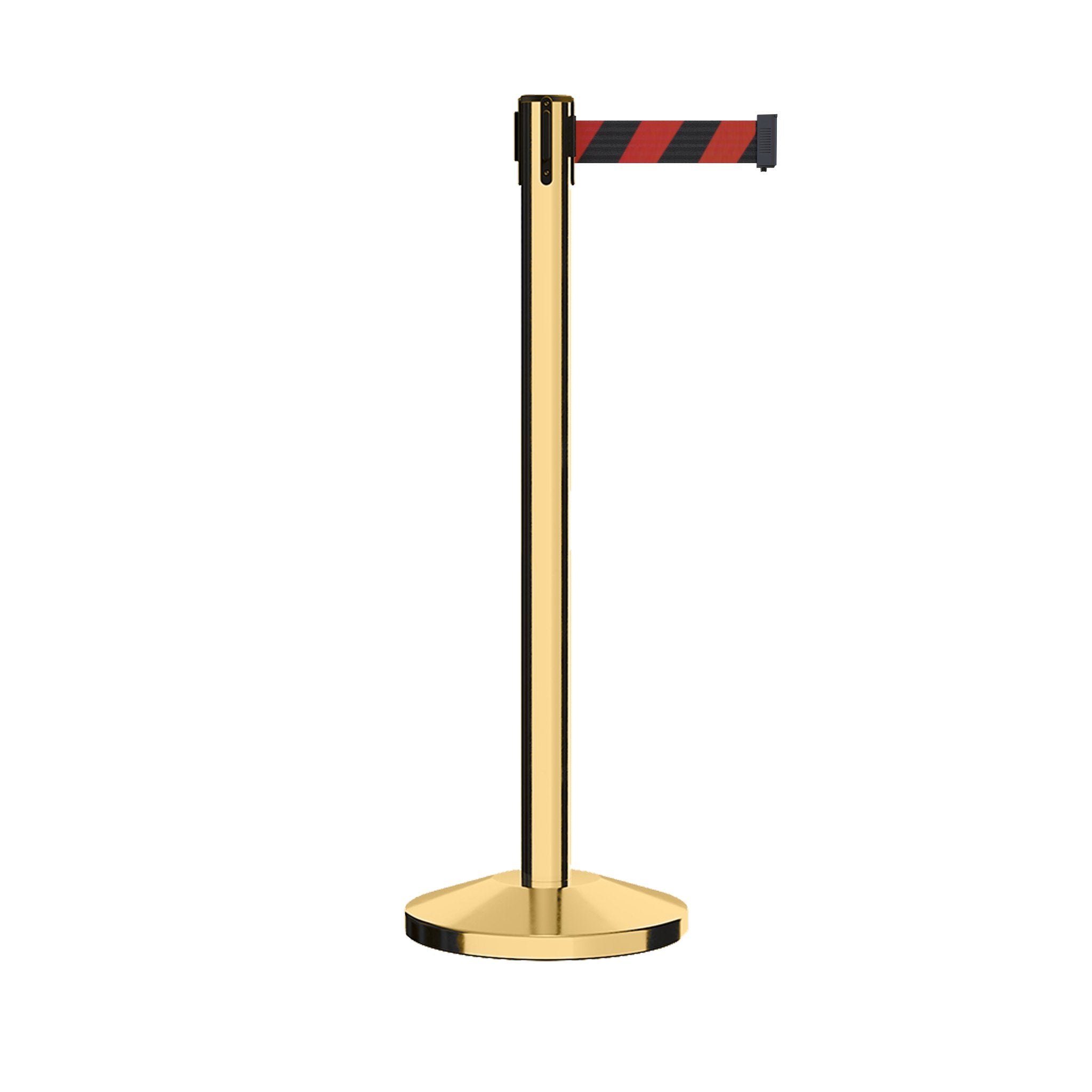 Retractable Belt Barrier Stanchion, Polished Brass Post, 11 Ft. Belt - CCW Series RBB - 100 - Crowd Control Warehouse