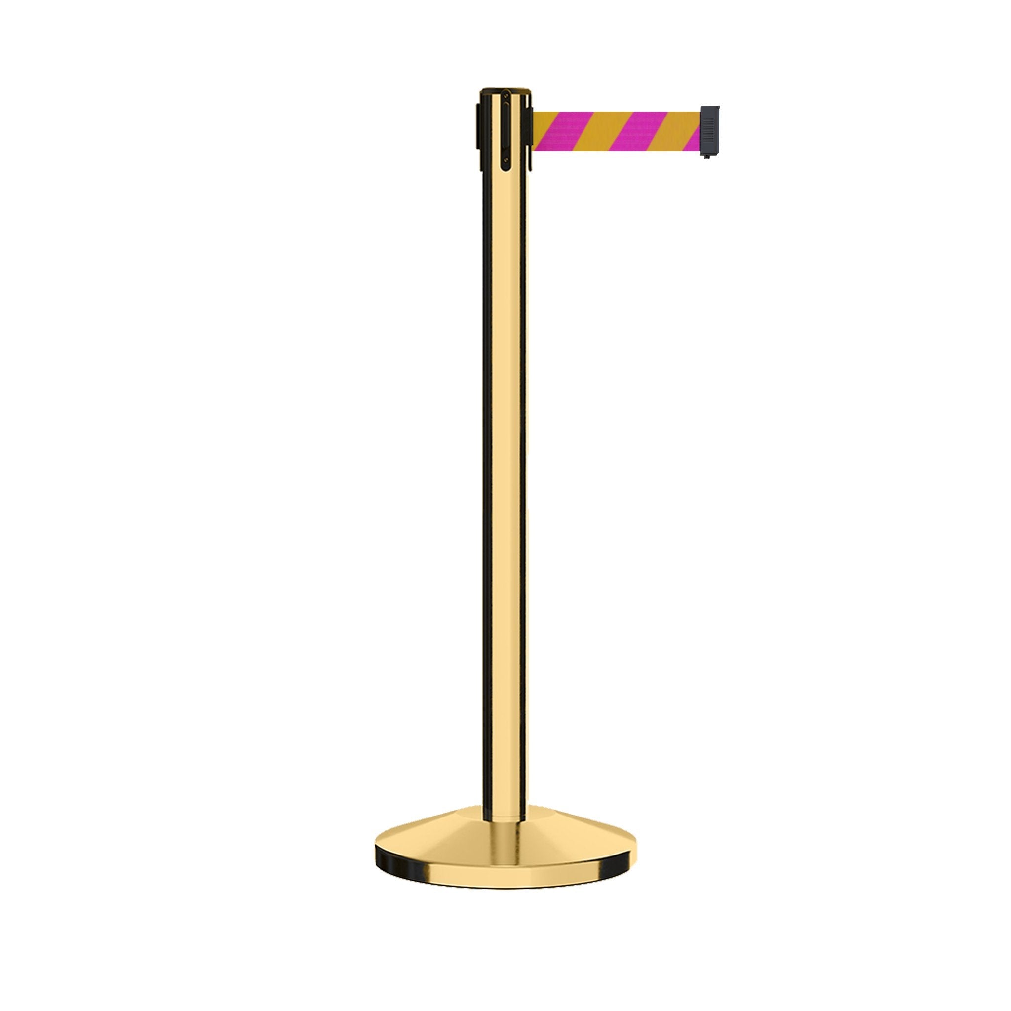 Retractable Belt Barrier Stanchion, Polished Brass Post, 11 Ft. Belt - CCW Series RBB - 100 - Crowd Control Warehouse
