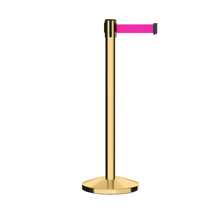 Retractable Belt Barrier Stanchion, Polished Brass Post, 11 Ft. Belt - CCW Series RBB - 100 - Crowd Control Warehouse