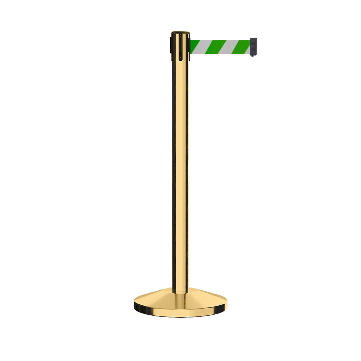 Retractable Belt Barrier Stanchion, Polished Brass Post, 11 Ft. Belt - CCW Series RBB - 100 - Crowd Control Warehouse