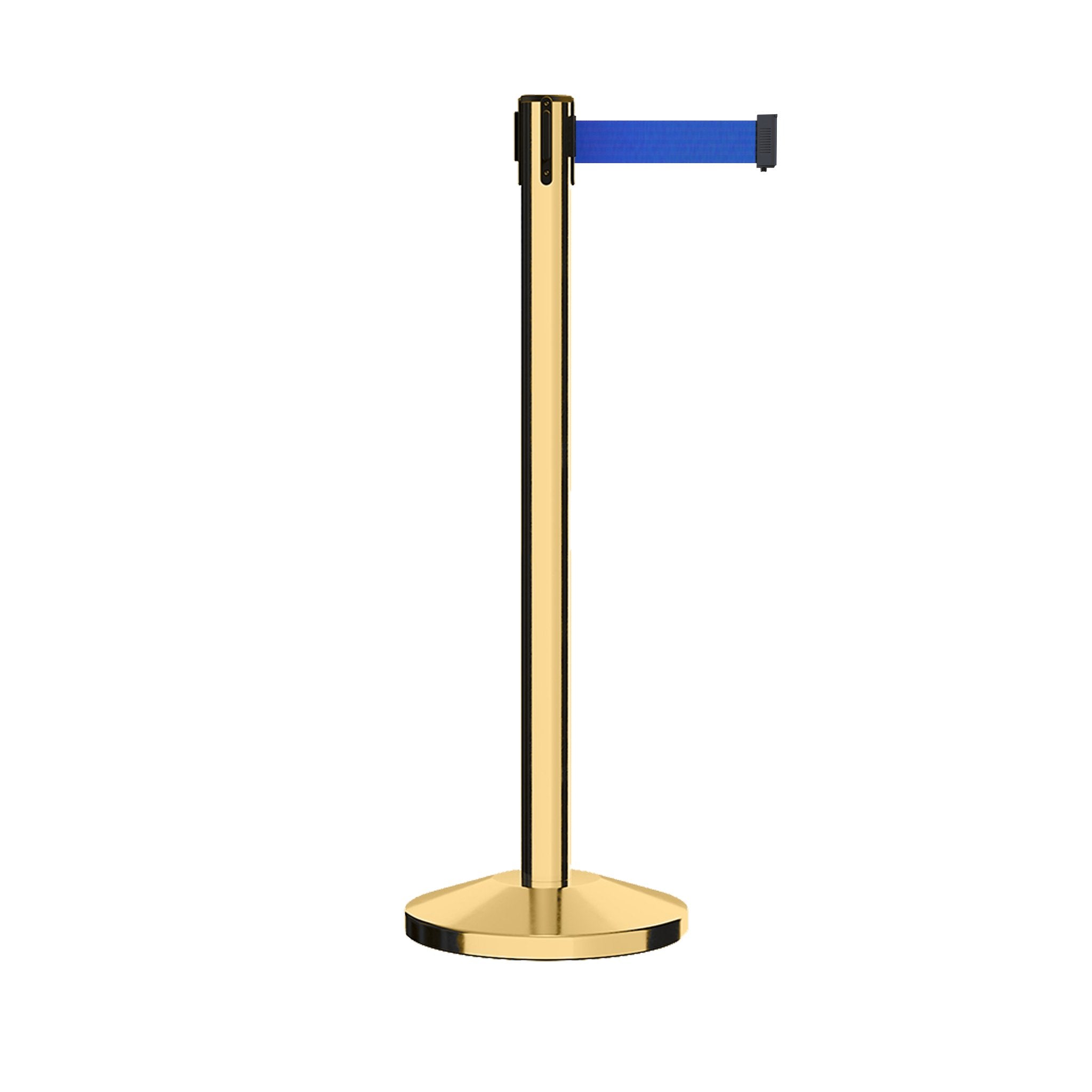 Retractable Belt Barrier Stanchion, Polished Brass Post, 11 Ft. Belt - CCW Series RBB - 100 - Crowd Control Warehouse