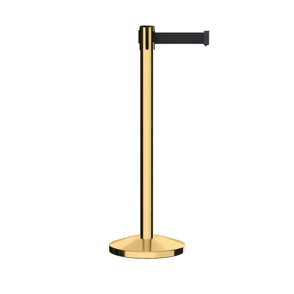 Retractable Belt Barrier Stanchion, Polished Brass Post, 7.5 Ft. Belt - CCW Series RBB - 100 - Crowd Control Warehouse