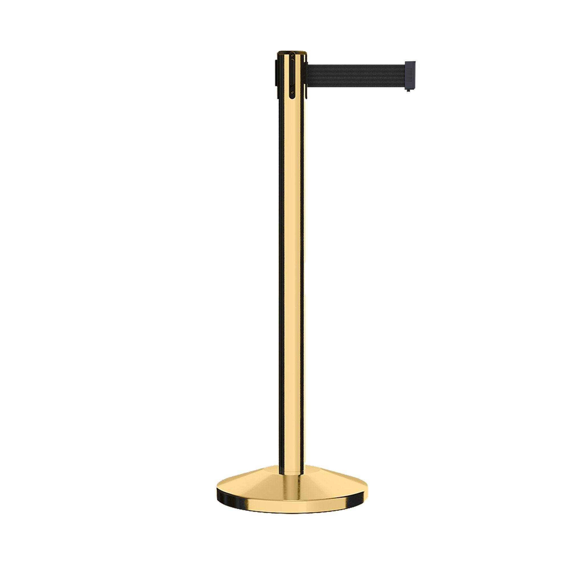Retractable Belt Barrier Stanchion, Polished Brass Post, 7.5 Ft. Belt - CCW Series RBB - 100 - Crowd Control Warehouse