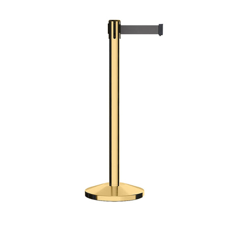 Retractable Belt Barrier Stanchion, Polished Brass Post, 7.5 Ft. Belt - CCW Series RBB - 100 - Crowd Control Warehouse