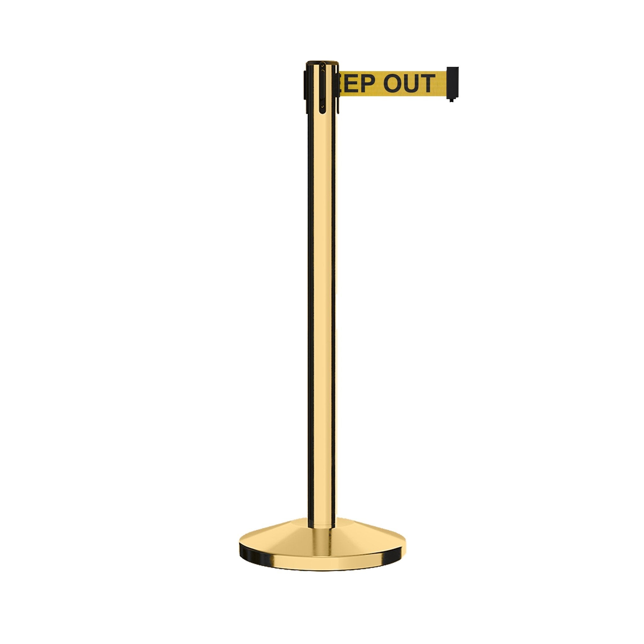 Retractable Belt Barrier Stanchion, Polished Brass Post, 7.5 Ft. Belt - CCW Series RBB - 100 - Crowd Control Warehouse