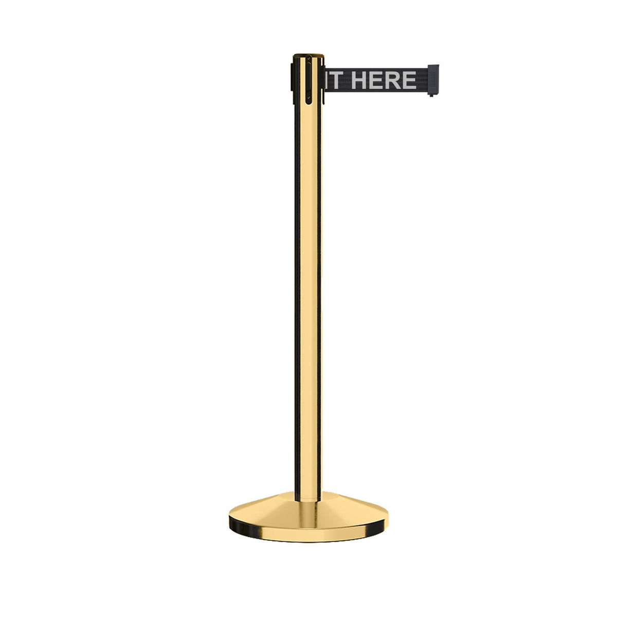 Retractable Belt Barrier Stanchion, Polished Brass Post, 7.5 Ft. Belt - CCW Series RBB - 100 - Crowd Control Warehouse