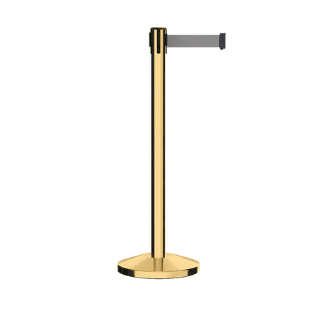 Retractable Belt Barrier Stanchion, Polished Brass Post, 7.5 Ft. Belt - CCW Series RBB - 100 - Crowd Control Warehouse