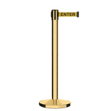 Retractable Belt Barrier Stanchion, Polished Brass Post, Cast Iron Base, 11 Ft. Belt - Montour Line MI630 - Crowd Control Warehouse