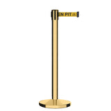 Retractable Belt Barrier Stanchion, Polished Brass Post, Cast Iron Base, 9 Ft. Belt - Montour Line MI630 - Crowd Control Warehouse