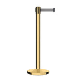 Retractable Belt Barrier Stanchion, Polished Brass Post, Cast Iron Base, 9 Ft. Belt - Montour Line MI630 - Crowd Control Warehouse
