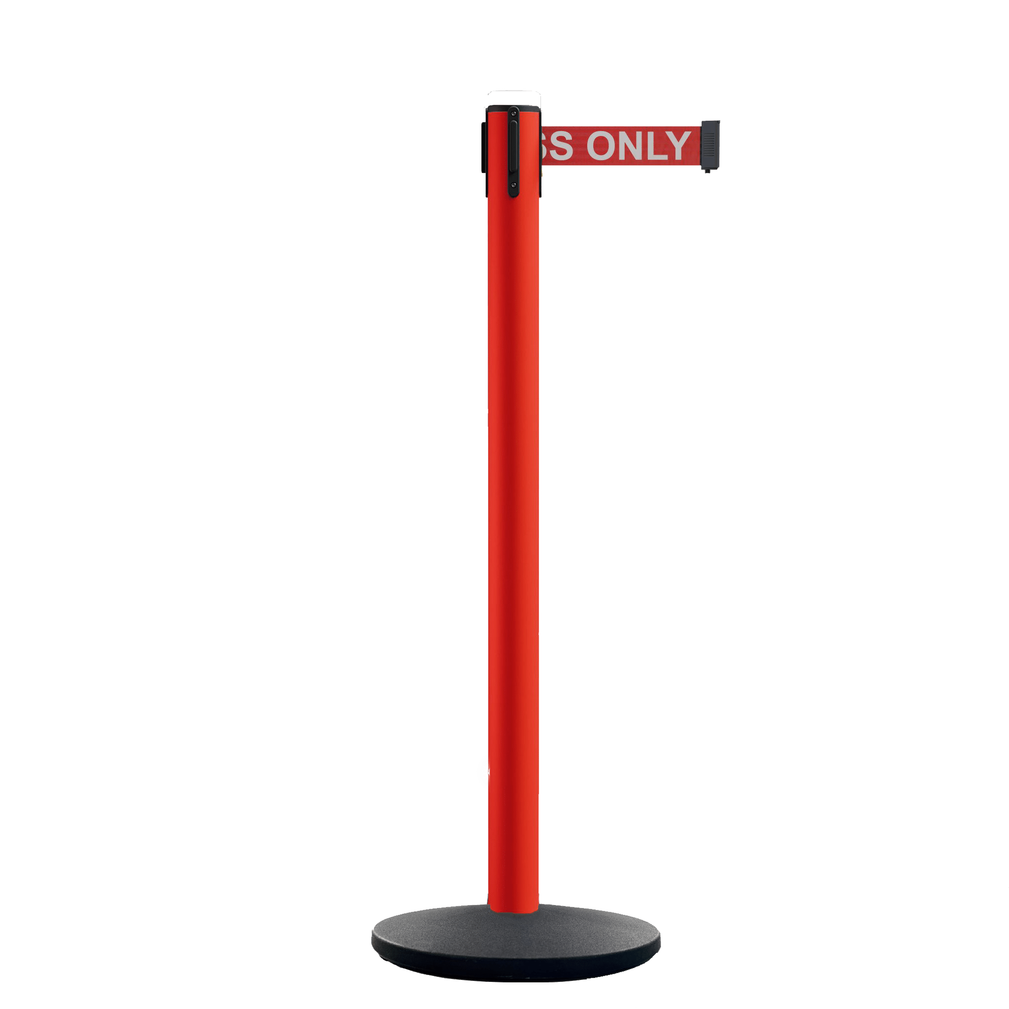 Retractable Belt Barrier Stanchion, Polished Brass Post with Heavy Duty Cast Iron Base, 14 ft Belt – Montour Line MI650 - Crowd Control Warehouse