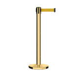 Retractable Belt Barrier Stanchion, Polished Brass Post with Heavy Duty Cast Iron Base, 14 ft Belt – Montour Line MI650 - Crowd Control Warehouse